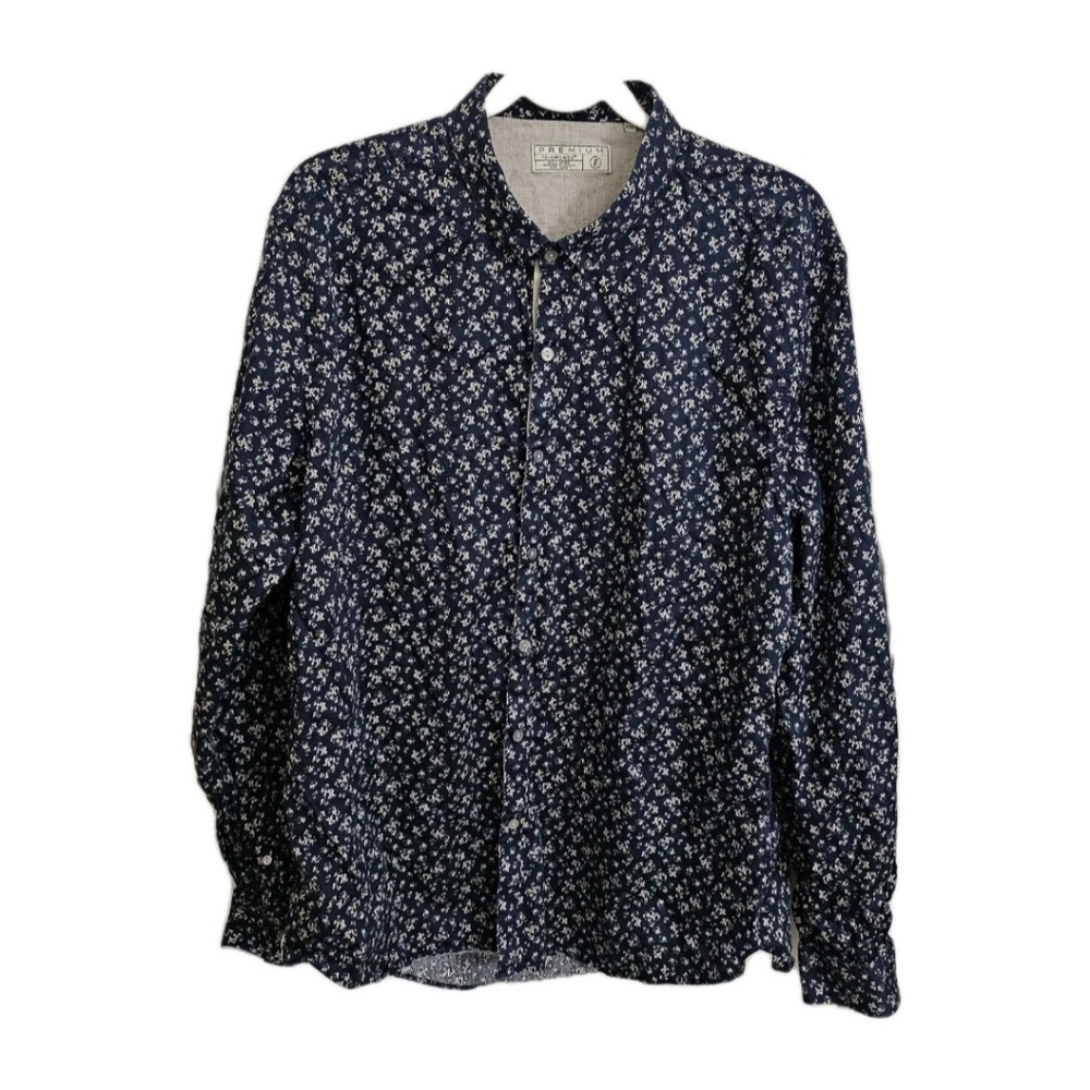 ​7 Diamonds Premium Shirt Mens XXL Blue River Bank Floral Print Long sleeve